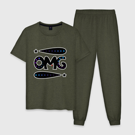 Мужская пижама хлопок с принтом ОМГ , 100% хлопок | брюки и футболка прямого кроя, без карманов, на брюках мягкая резинка на поясе и по низу штанин
 | omg | вау | надпись | омг | текст | узор | эмоция