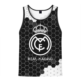 Мужская майка 3D с принтом REAL MADRID | Real Madrid + Графика в Тюмени, 100% полиэстер | круглая горловина, приталенный силуэт, длина до линии бедра. Пройма и горловина окантованы тонкой бейкой | Тематика изображения на принте: football | logo | madrid | real | real madrid | realmadrid | sport | клуб | лого | логотип | логотипы | мадрид | реал | реалмадрид | символ | символы | соты | спорт | форма | футбол | футбольная