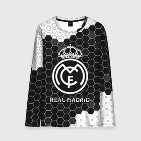 Мужской лонгслив 3D с принтом REAL MADRID | Real Madrid + Графика в Тюмени, 100% полиэстер | длинные рукава, круглый вырез горловины, полуприлегающий силуэт | Тематика изображения на принте: football | logo | madrid | real | real madrid | realmadrid | sport | клуб | лого | логотип | логотипы | мадрид | реал | реалмадрид | символ | символы | соты | спорт | форма | футбол | футбольная