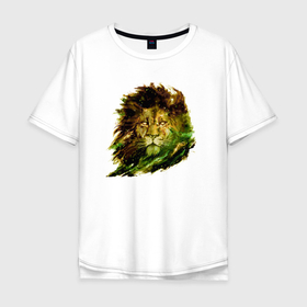 Мужская футболка хлопок Oversize с принтом Лев,звёздный лев. в Екатеринбурге, 100% хлопок | свободный крой, круглый ворот, “спинка” длиннее передней части | lion | star king | звёздный лев | звери | король лев | лев | млекопитающие | царь зверей