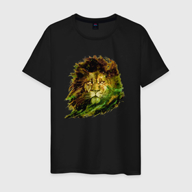 Мужская футболка хлопок с принтом Лев,звёздный лев. в Екатеринбурге, 100% хлопок | прямой крой, круглый вырез горловины, длина до линии бедер, слегка спущенное плечо. | lion | star king | звёздный лев | звери | король лев | лев | млекопитающие | царь зверей