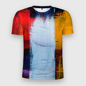 Мужская футболка 3D Slim с принтом КРАС в Белгороде, 100% полиэстер с улучшенными характеристиками | приталенный силуэт, круглая горловина, широкие плечи, сужается к линии бедра | абстракция | краска | пестрое | цветное | яркий