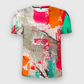 Мужская футболка 3D Slim с принтом Кляксы Моцарта в Курске, 100% полиэстер с улучшенными характеристиками | приталенный силуэт, круглая горловина, широкие плечи, сужается к линии бедра | Тематика изображения на принте: абстракция | акварель | краски | пестрый | цветное