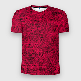 Мужская футболка 3D Slim с принтом Иллюзия в Белгороде, 100% полиэстер с улучшенными характеристиками | приталенный силуэт, круглая горловина, широкие плечи, сужается к линии бедра | абстракция | красный | линии | пестрое | узор