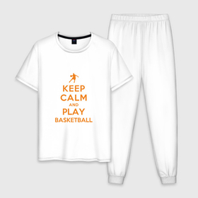 Мужская пижама хлопок с принтом Keep Calm   Basketball в городе Новоалтайск, 100% хлопок | брюки и футболка прямого кроя, без карманов, на брюках мягкая резинка на поясе и по низу штанин
 | basketball | game | keep calm | nba | sport | баскетбол | баскетболист | игра | мяч | нба | спорт | спортсмен