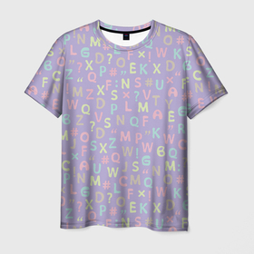 Мужская футболка 3D с принтом Разноцветные буквы в Петрозаводске, 100% полиэфир | прямой крой, круглый вырез горловины, длина до линии бедер | алфавит | английский | буква | буквы | вектор | векторный | детский | для девочек | для малтч | зеленый | знаки препинания | иностранный язык | красочный | латиница | летний | оранжевый