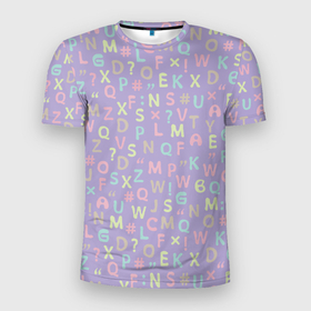 Мужская футболка 3D Slim с принтом Разноцветные буквы в Курске, 100% полиэстер с улучшенными характеристиками | приталенный силуэт, круглая горловина, широкие плечи, сужается к линии бедра | алфавит | английский | буква | буквы | вектор | векторный | детский | для девочек | для малтч | зеленый | знаки препинания | иностранный язык | красочный | латиница | летний | оранжевый