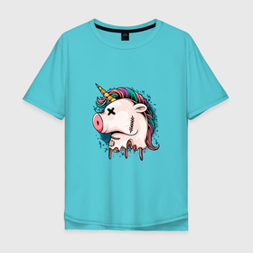 Мужская футболка хлопок Oversize с принтом Dead unicorn в Новосибирске, 100% хлопок | свободный крой, круглый ворот, “спинка” длиннее передней части | dead unicorn | horse | kawaii | unicorn | единорог | единорожка | конь | лошадь | пони | радуга | рог | цветной