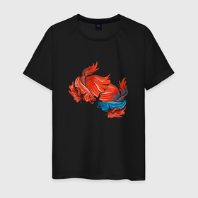 Мужская футболка хлопок с принтом Две рыбы , 100% хлопок | прямой крой, круглый вырез горловины, длина до линии бедер, слегка спущенное плечо. | fish | море | морские | рыба | рыбки | рыбы