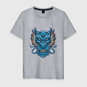 Мужская футболка хлопок с принтом Голова синего дракона в Санкт-Петербурге, 100% хлопок | прямой крой, круглый вырез горловины, длина до линии бедер, слегка спущенное плечо. | dragon | дракон | драконами | драконом | дракоша | мифология