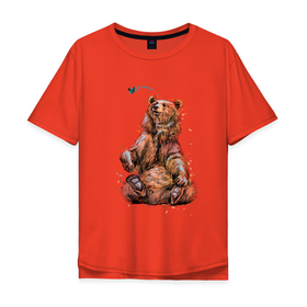 Мужская футболка хлопок Oversize с принтом Медведь и бабочка в Новосибирске, 100% хлопок | свободный крой, круглый ворот, “спинка” длиннее передней части | Тематика изображения на принте: bear | grizzly | kuma | гриззли | гризли | грозный | крутой | медведь | медвежонок | мишка | хищник