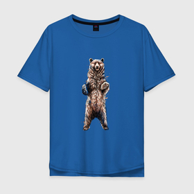 Мужская футболка хлопок Oversize с принтом Медведь стоит на задних лапах в Екатеринбурге, 100% хлопок | свободный крой, круглый ворот, “спинка” длиннее передней части | bear | grizzly | kuma | гриззли | гризли | грозный | крутой | медведь | медвежонок | мишка | хищник