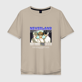 Мужская футболка хлопок Oversize с принтом Team Neverland в Петрозаводске, 100% хлопок | свободный крой, круглый ворот, “спинка” длиннее передней части | anime | the promised neverland | yakusoku no neverland | аниме | анимэ | обещанная страна грёз