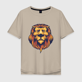 Мужская футболка хлопок Oversize с принтом Спокойный лев в Курске, 100% хлопок | свободный крой, круглый ворот, “спинка” длиннее передней части | lion | животное | клыки | кот | кошка | лев | львы