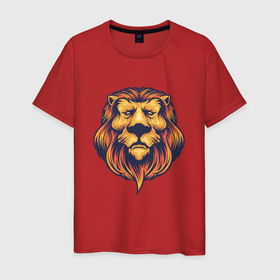 Мужская футболка хлопок с принтом Спокойный лев в Тюмени, 100% хлопок | прямой крой, круглый вырез горловины, длина до линии бедер, слегка спущенное плечо. | lion | животное | клыки | кот | кошка | лев | львы