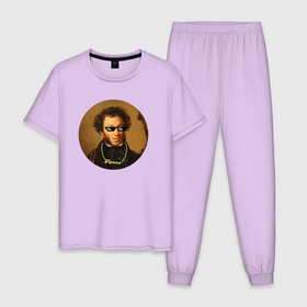 Мужская пижама хлопок с принтом Пушка в Новосибирске, 100% хлопок | брюки и футболка прямого кроя, без карманов, на брюках мягкая резинка на поясе и по низу штанин
 | бюст | мем | очки | портрет | поэт | прикол | пушкин | цепь
