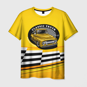 Мужская футболка 3D с принтом Желтый   ретро автомобиль в Тюмени, 100% полиэфир | прямой крой, круглый вырез горловины, длина до линии бедер | авто | автомобиль | желтый авто | классика | ретро | старая машина | старый