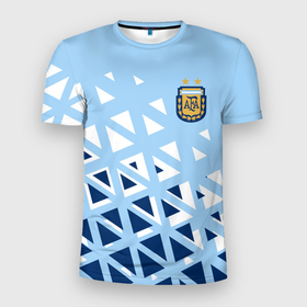 Мужская футболка 3D Slim с принтом Сборная Аргентины футбол в Екатеринбурге, 100% полиэстер с улучшенными характеристиками | приталенный силуэт, круглая горловина, широкие плечи, сужается к линии бедра | аргентина | новая | сборная аргентины | современная | форма | футбол