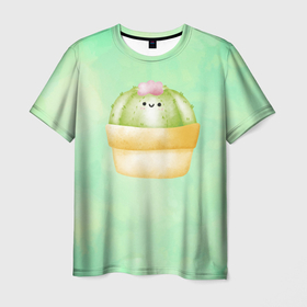 Мужская футболка 3D с принтом Маленький   милый  кактус в Кировске, 100% полиэфир | прямой крой, круглый вырез горловины, длина до линии бедер | зеленый кактус | кактус | колючий | колючки | милый | цветок