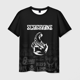 Мужская футболка 3D с принтом Scorpions логотипы рок групп в Кировске, 100% полиэфир | прямой крой, круглый вырез горловины, длина до линии бедер | scorpions | группа | клаус майне | маттиас ябс | микки ди | павел мончивода | рудольф шенкер | скорпион | скорпионс | хард | хардрок