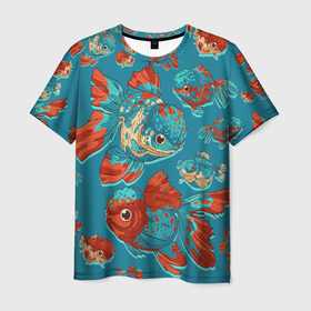 Мужская футболка 3D с принтом Красивые Золотые рыбки , 100% полиэфир | прямой крой, круглый вырез горловины, длина до линии бедер | аквариум | желание | золотая рыбка | морские жители | рыба | рыбы