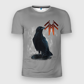 Мужская футболка 3D Slim с принтом Ворон с руной в Екатеринбурге, 100% полиэстер с улучшенными характеристиками | приталенный силуэт, круглая горловина, широкие плечи, сужается к линии бедра | ворон | готика | кельтский | птица | руна