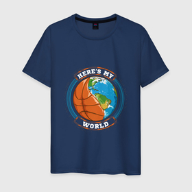 Мужская футболка хлопок с принтом Basketball World в Новосибирске, 100% хлопок | прямой крой, круглый вырез горловины, длина до линии бедер, слегка спущенное плечо. | basketball | game | nba | sport | баскетбол | баскетболист | земля | игра | мир | мяч | нба | планета | спорт | спортсмен