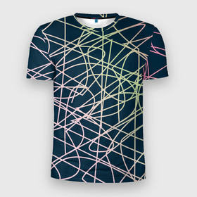 Мужская футболка 3D Slim с принтом Абстрактные пересечения в Екатеринбурге, 100% полиэстер с улучшенными характеристиками | приталенный силуэт, круглая горловина, широкие плечи, сужается к линии бедра | абстрактный | абстракция | градиент | искусство | линии | универсальный
