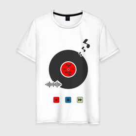 Мужская футболка хлопок с принтом Музыка на виниле в Белгороде, 100% хлопок | прямой крой, круглый вырез горловины, длина до линии бедер, слегка спущенное плечо. | винил | для музыканта | звук | мелодия | музыка | музыкальный | нота | ноты | пластинка | ретро