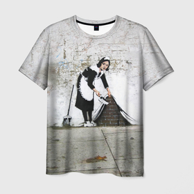 Мужская футболка 3D с принтом Banksy   Бэнкси уборщица в Екатеринбурге, 100% полиэфир | прямой крой, круглый вырез горловины, длина до линии бедер | banksy | арт | бенкси | бэнкси | горничная | граффити | картина | роберт | робин бэнкс | робин ганнингхем | стрит арт | творчество | уборщица | художник