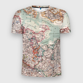 Мужская футболка 3D Slim с принтом КАРТА МАЛЕНЬКОГО МИРА в Белгороде, 100% полиэстер с улучшенными характеристиками | приталенный силуэт, круглая горловина, широкие плечи, сужается к линии бедра | география | города | карта | мир | страны