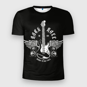 Мужская футболка 3D Slim с принтом Born free в Петрозаводске, 100% полиэстер с улучшенными характеристиками | приталенный силуэт, круглая горловина, широкие плечи, сужается к линии бедра | free | music | rock | крылья | музыка | рок | свобода | черная