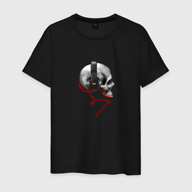 Мужская футболка хлопок с принтом Пожизненный меломан в Курске, 100% хлопок | прямой крой, круглый вырез горловины, длина до линии бедер, слегка спущенное плечо. | меломан | музыка | наушники | скелет | череп | эмо