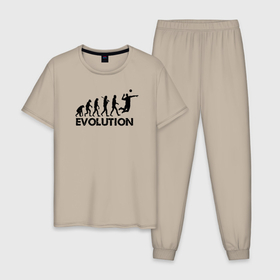 Мужская пижама хлопок с принтом Эволюция Волейбол в Санкт-Петербурге, 100% хлопок | брюки и футболка прямого кроя, без карманов, на брюках мягкая резинка на поясе и по низу штанин
 | volleyball | волейбол | волейболист | волейбольный | вфв | мяч | пляжный волейбол | спорт