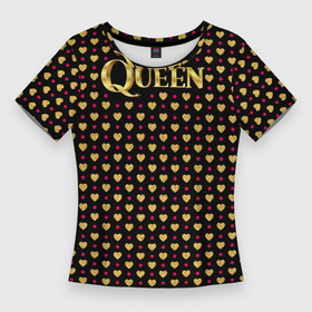Женская футболка 3D Slim с принтом Golden Queen в Петрозаводске,  |  | gold | queen | золото | королева | мода | сердца