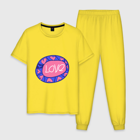 Мужская пижама хлопок с принтом Love badge в Курске, 100% хлопок | брюки и футболка прямого кроя, без карманов, на брюках мягкая резинка на поясе и по низу штанин
 | Тематика изображения на принте: badge | hearts | love | круг | любовь | сердечки | сердца