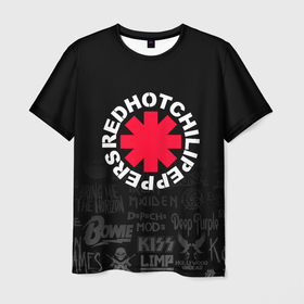 Мужская футболка 3D с принтом Red Hot Chili Peppers Логотипы рок групп в Кировске, 100% полиэфир | прямой крой, круглый вырез горловины, длина до линии бедер | chili | hot | music | peppers | red hot chili peppers | rock | музыка | ред хот чили пеперс | рок