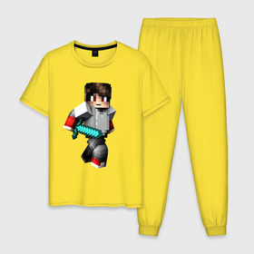 Мужская пижама хлопок с принтом Minecraft   Warrior   Hero в Тюмени, 100% хлопок | брюки и футболка прямого кроя, без карманов, на брюках мягкая резинка на поясе и по низу штанин
 | hero | minecraft | sword | video game | warrior | видеоигра | воин | герой | майнкрафт | меч
