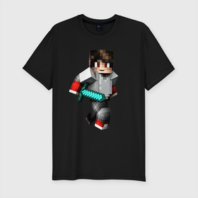 Мужская футболка хлопок Slim с принтом Minecraft   Warrior   Hero , 92% хлопок, 8% лайкра | приталенный силуэт, круглый вырез ворота, длина до линии бедра, короткий рукав | hero | minecraft | sword | video game | warrior | видеоигра | воин | герой | майнкрафт | меч