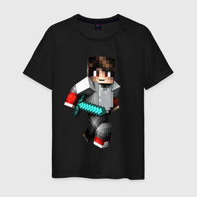 Мужская футболка хлопок с принтом Minecraft   Warrior   Hero , 100% хлопок | прямой крой, круглый вырез горловины, длина до линии бедер, слегка спущенное плечо. | hero | minecraft | sword | video game | warrior | видеоигра | воин | герой | майнкрафт | меч