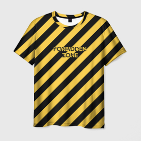 Мужская футболка 3D с принтом Запретная зона в Санкт-Петербурге, 100% полиэфир | прямой крой, круглый вырез горловины, длина до линии бедер | do not cross | restricted area | yellow black stripes | жёлто черные полосы | запретная зона | не пересекают | проход запрещён