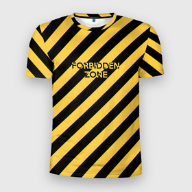 Мужская футболка 3D Slim с принтом Запретная зона в Новосибирске, 100% полиэстер с улучшенными характеристиками | приталенный силуэт, круглая горловина, широкие плечи, сужается к линии бедра | do not cross | restricted area | yellow black stripes | жёлто черные полосы | запретная зона | не пересекают | проход запрещён