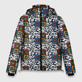 Мужская зимняя куртка 3D с принтом QR код    паттерн в Тюмени, верх — 100% полиэстер; подкладка — 100% полиэстер; утеплитель — 100% полиэстер | длина ниже бедра, свободный силуэт Оверсайз. Есть воротник-стойка, отстегивающийся капюшон и ветрозащитная планка. 

Боковые карманы с листочкой на кнопках и внутренний карман на молнии. | Тематика изображения на принте: qr code | qr код | куар код | современный узор | узор
