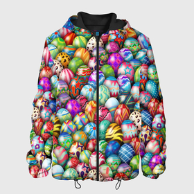 Мужская куртка 3D с принтом Пасхальные крашеные яйца в Новосибирске, ткань верха — 100% полиэстер, подклад — флис | прямой крой, подол и капюшон оформлены резинкой с фиксаторами, два кармана без застежек по бокам, один большой потайной карман на груди. Карман на груди застегивается на липучку | easter | весна | крашеные | пасха | паттерн | яйца | яйцо