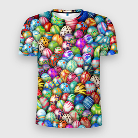 Мужская футболка 3D Slim с принтом Пасхальные крашеные яйца в Новосибирске, 100% полиэстер с улучшенными характеристиками | приталенный силуэт, круглая горловина, широкие плечи, сужается к линии бедра | easter | весна | крашеные | пасха | паттерн | яйца | яйцо