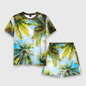 Мужской костюм с шортами 3D с принтом Пальмы под солнцем ,  |  | beach | clouds | exotic | green | hot | miami | palm | sea | sky | summer | sun | thailand | trees | tropics | ветви | ветки | деревья | джунгли | жара | лето | майами | маями | море | небо | облака | отпуск | пальмы | пляж | побережье | путешествие