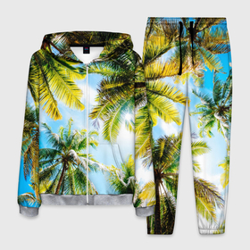 Мужской костюм 3D с принтом Пальмы под солнцем , 100% полиэстер | Манжеты и пояс оформлены тканевой резинкой, двухслойный капюшон со шнурком для регулировки, карманы спереди | Тематика изображения на принте: beach | clouds | exotic | green | hot | miami | palm | sea | sky | summer | sun | thailand | trees | tropics | ветви | ветки | деревья | джунгли | жара | лето | майами | маями | море | небо | облака | отпуск | пальмы | пляж | побережье | путешествие