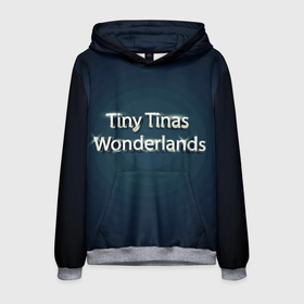 Мужская толстовка 3D с принтом Tiny Tinas Wonderlands буквы хром на темном фоне , 100% полиэстер | двухслойный капюшон со шнурком для регулировки, мягкие манжеты на рукавах и по низу толстовки, спереди карман-кенгуру с мягким внутренним слоем. | borderlands | tiny tinas | tiny tinas wonderlands | wonderlands | блеск | блестящий | буквы | земля чудес | игра | игрок | ком | компьютерные игры | надпись | название игры | персонаж | серебро | серия borderlands | сия