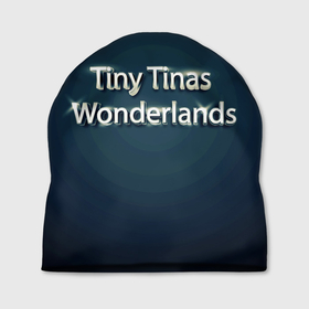 Шапка 3D с принтом Tiny Tinas Wonderlands буквы хром на темном фоне в Новосибирске, 100% полиэстер | универсальный размер, печать по всей поверхности изделия | borderlands | tiny tinas | tiny tinas wonderlands | wonderlands | блеск | блестящий | буквы | земля чудес | игра | игрок | ком | компьютерные игры | надпись | название игры | персонаж | серебро | серия borderlands | сия
