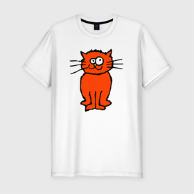 Мужская футболка хлопок Slim с принтом Забаный  красный кот , 92% хлопок, 8% лайкра | приталенный силуэт, круглый вырез ворота, длина до линии бедра, короткий рукав | кот | котенок | котик | кошка | красный кот